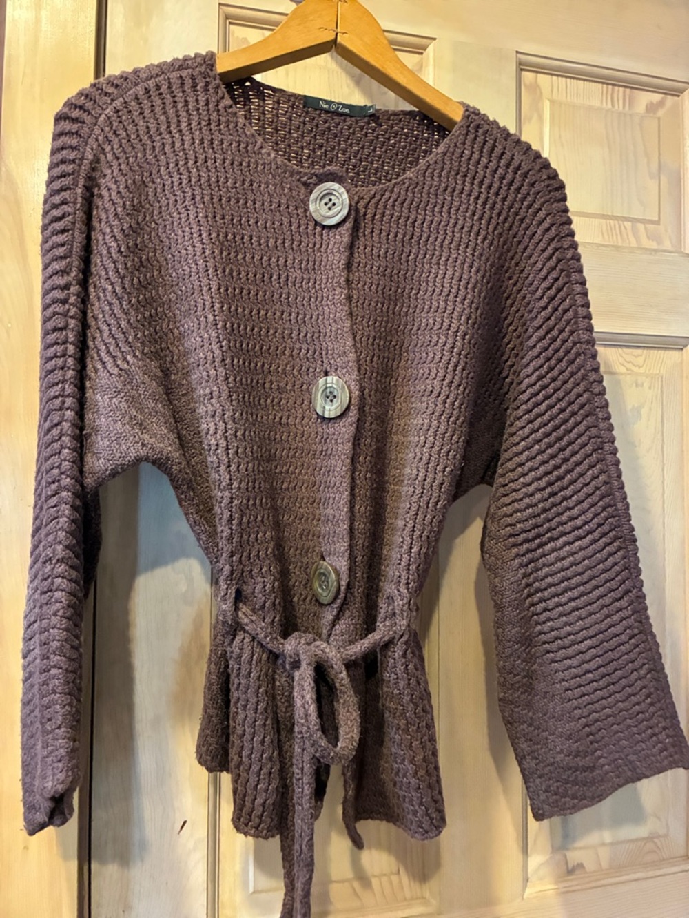 Cozy Knit Button-Front Belted Sweater - Mauve